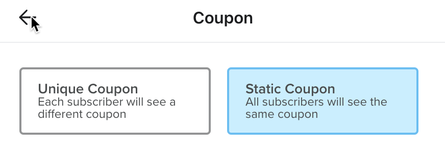 Back arrow within the Coupon block editor