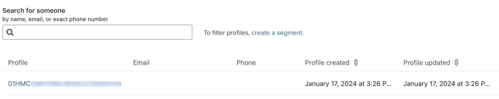 Searching for recent push profiles in an accpimt