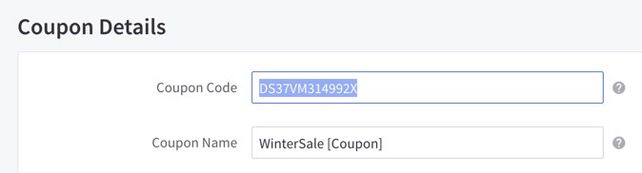 The coupon details page in BigCommerce with the coupon name copied to your clipboard.