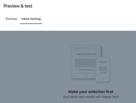 Inbox testing tab in Klaviyo.