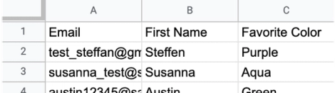 A sample CSV file ready for upload
