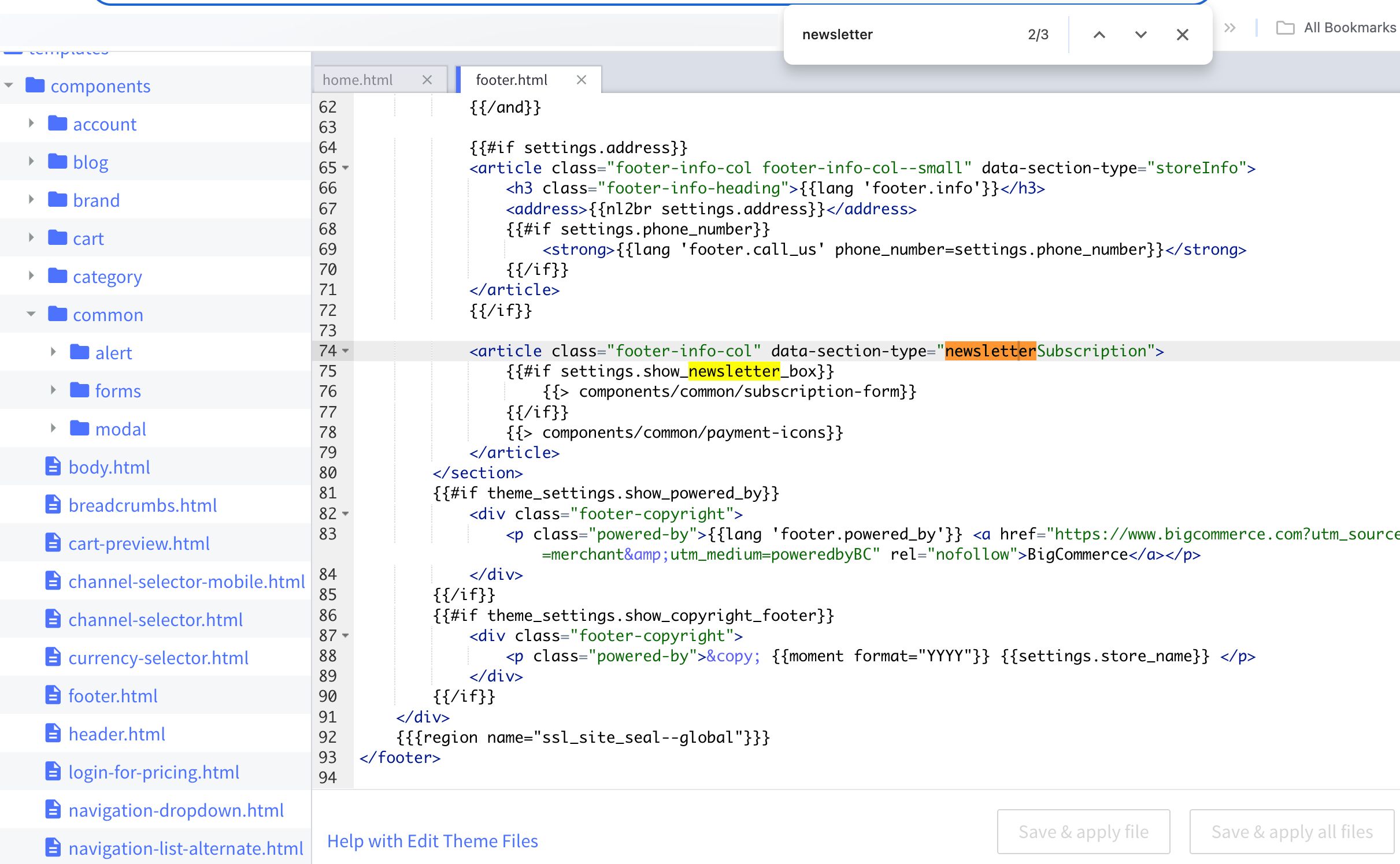 The find shortcut command searching the term 