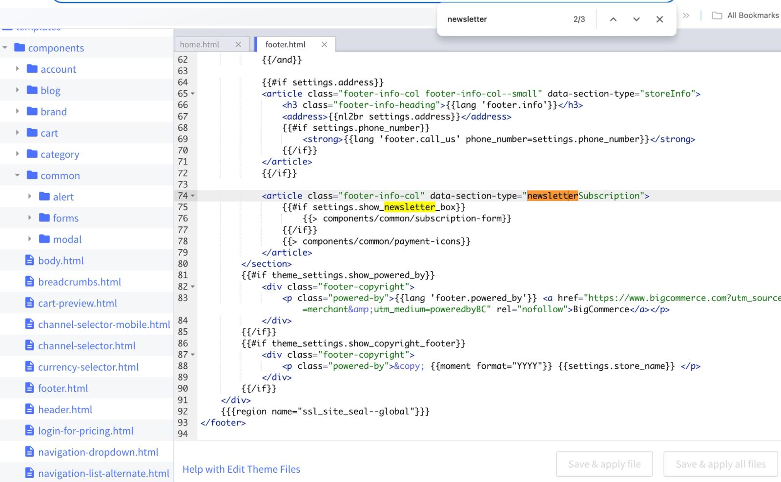 The find shortcut command searching the term 
