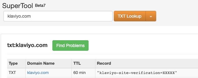 TXT lookup for klaviyo.com