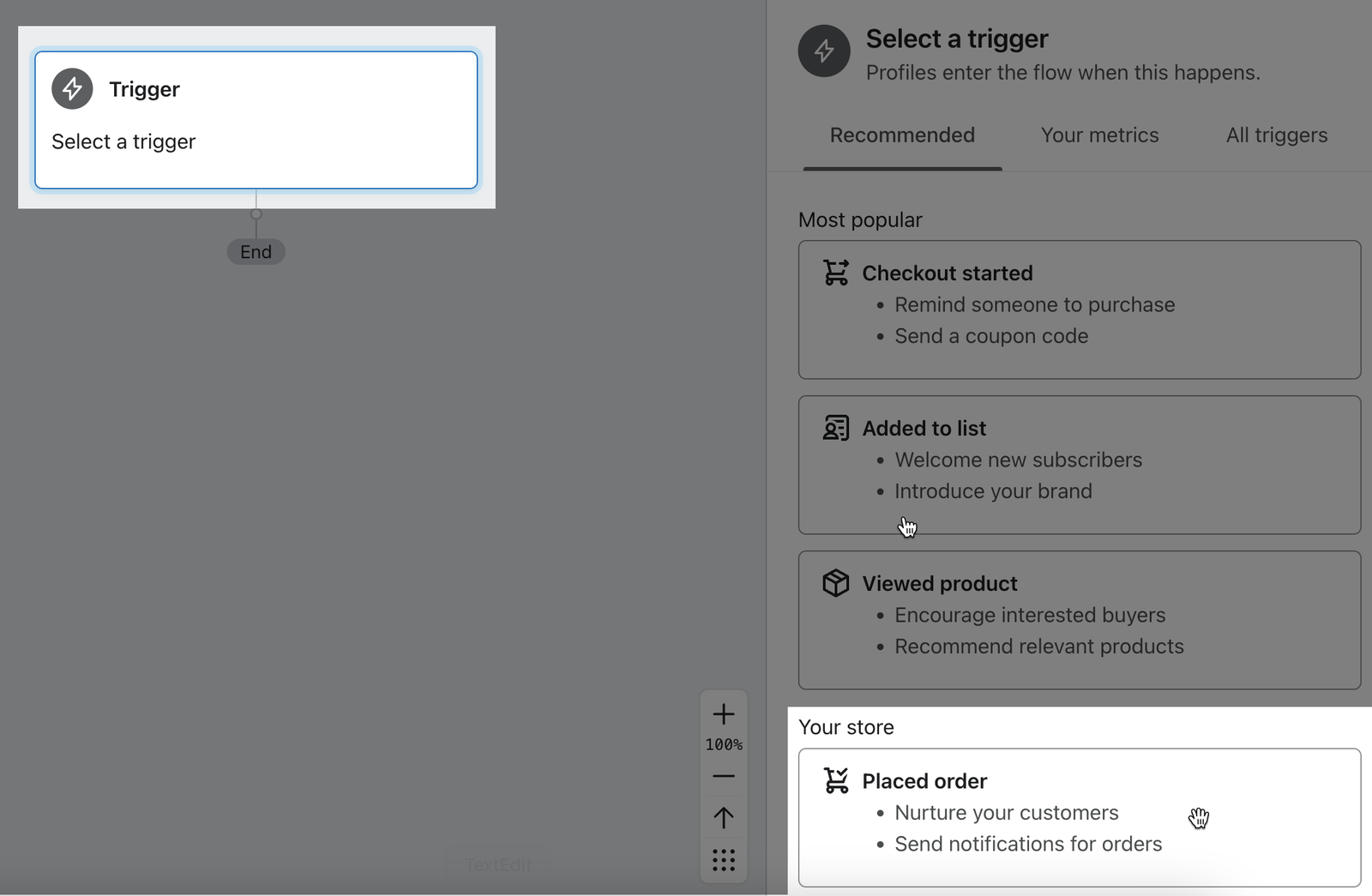 Flow builder where you can choose the trigger event