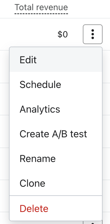 Form dropdown where Edit is highlighted