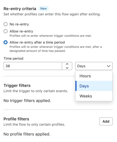 Re-entry settings for a flow