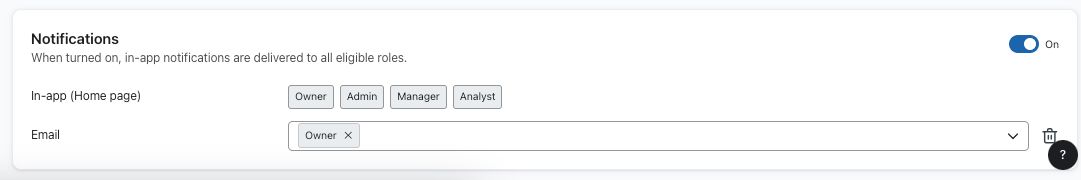 Notifications settings for custom alerts