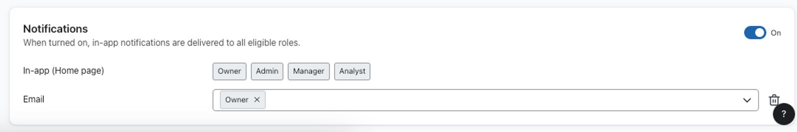 Notifications settings for custom alerts