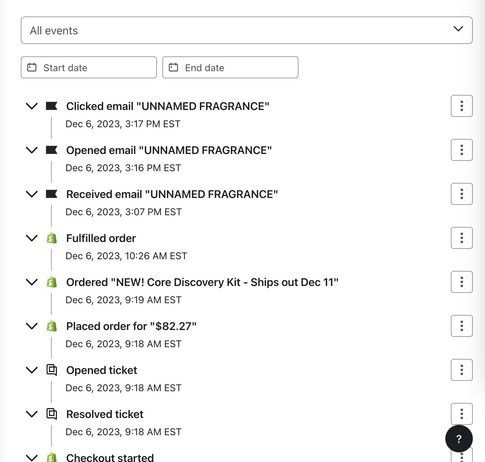Activity log on a profile