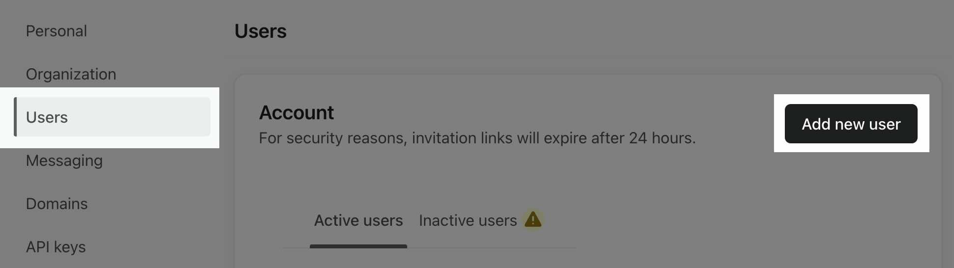 Users tab showing the Add new user button