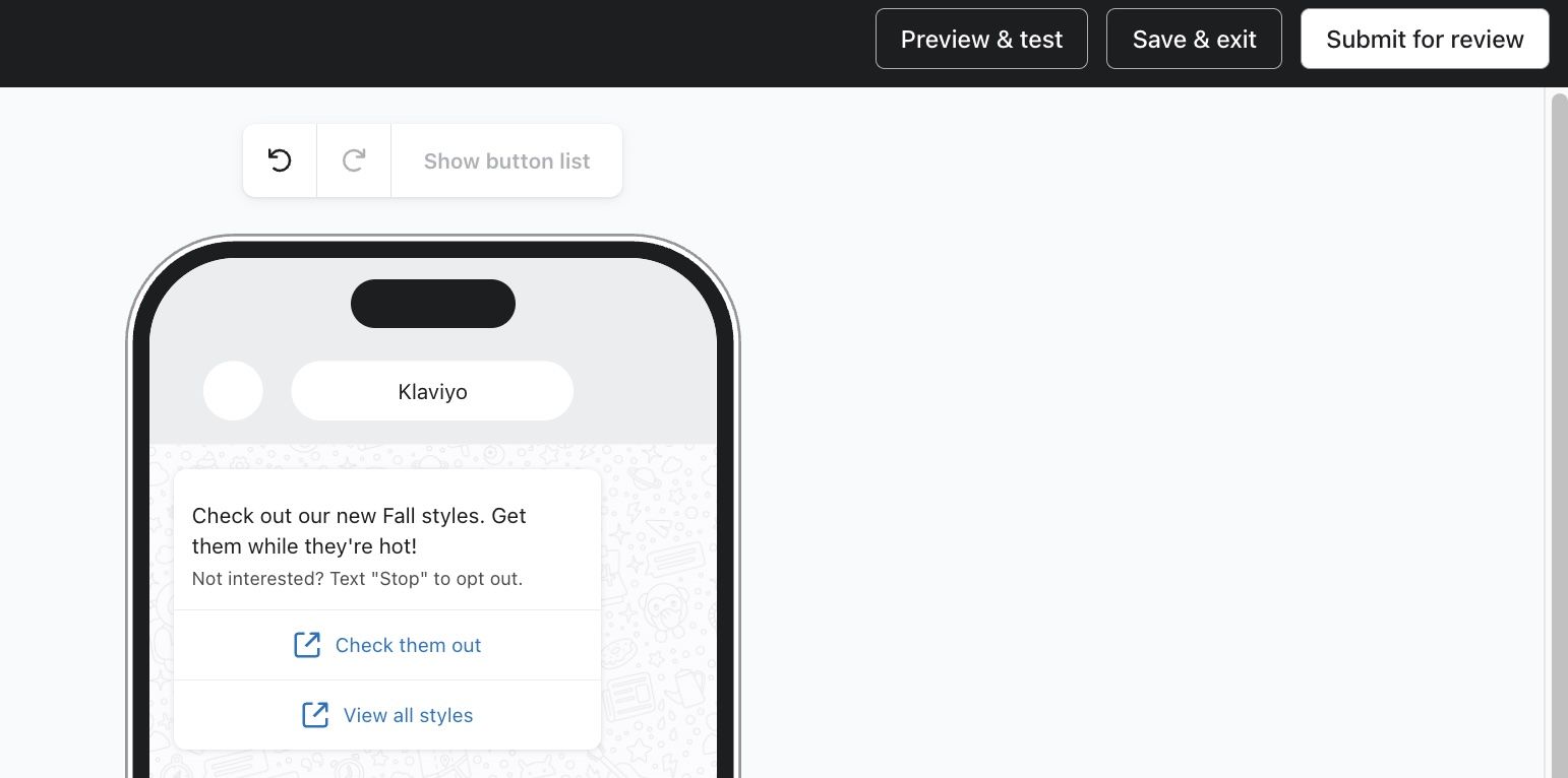 Preview and test button in the WhatsApp message
