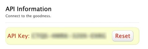 API Information Wufoo with API Key blurred out and Reset button in red