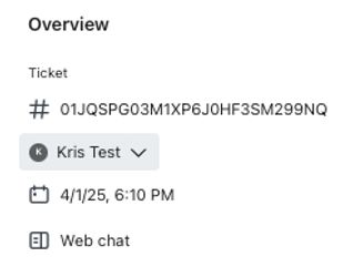 The Overview menu showing an Inbox ticket's details, including current assignee.