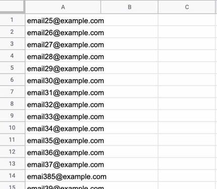 Spreadsheet of sample email addresses