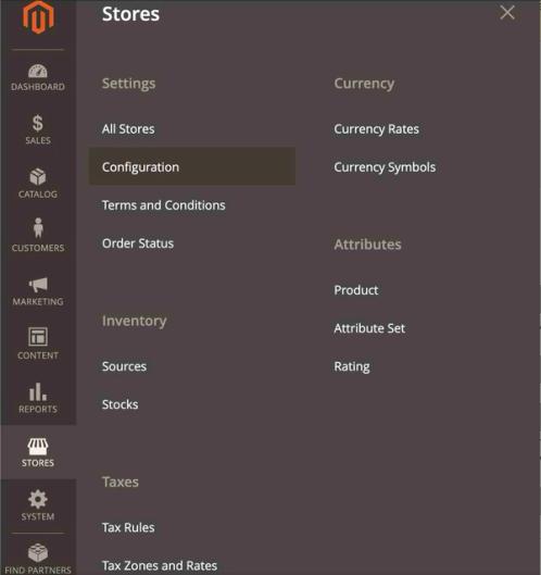 Configuration highlighted in Magento's navigation