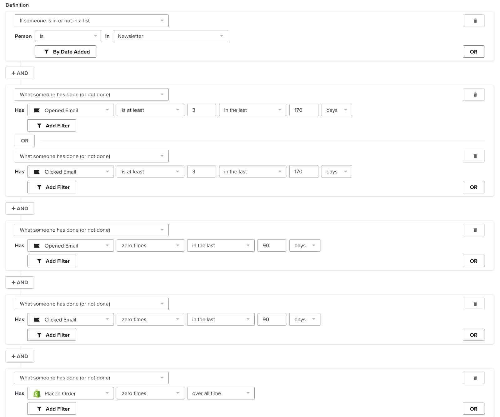 A segment of subscribers who used to engage with your emails regularly, but haven't opened or clicked recently