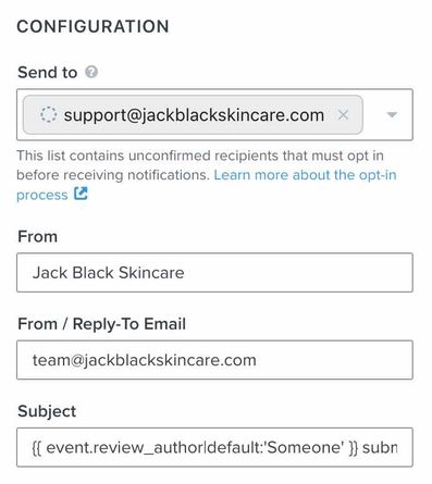 Notification action subject line