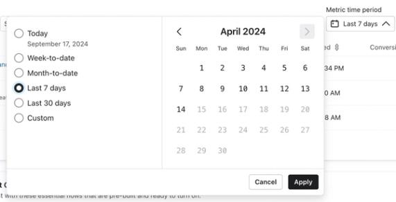 The timeframe option within the filter options.