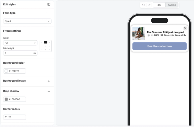 Styling options for an in-app form