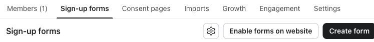 A list’s Sign-up forms tab selected alongside the Consent pages tab.