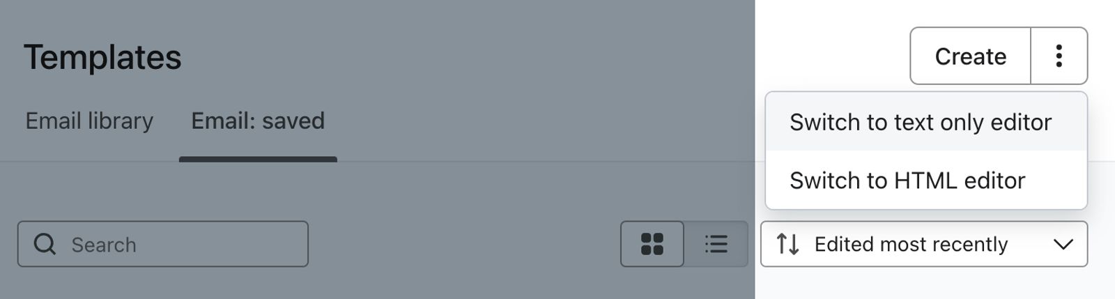 The Switch to text only editor button on the Templates page.