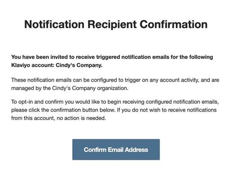 Example of an internal alert confirmation email with a 'Confirm Email Address' button.
