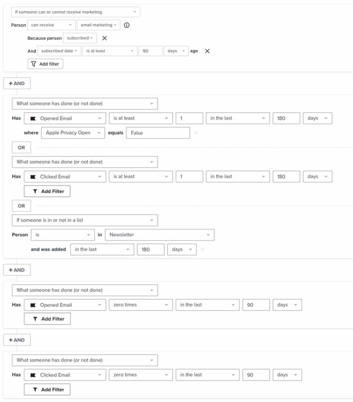The track B segment definition for brands that send twice a week