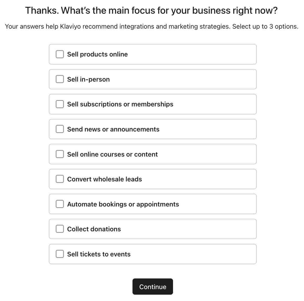 List of available business goals