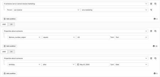 Segment of profiles with SMS consent and above the legal drinking age