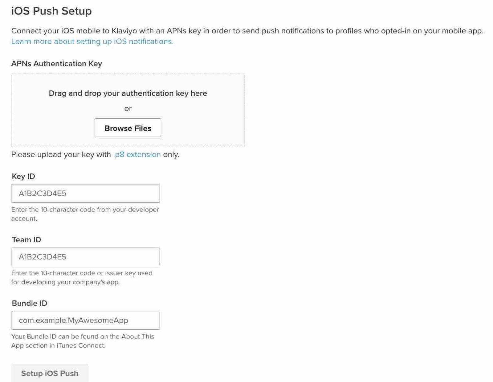 Required information to set up iOS push notifications