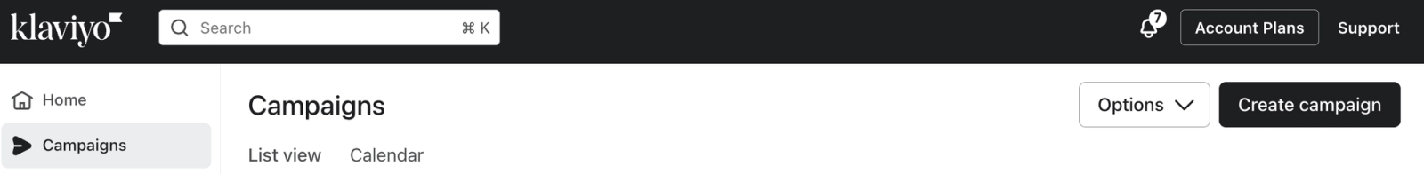 Create campaign button in the Campaigns page