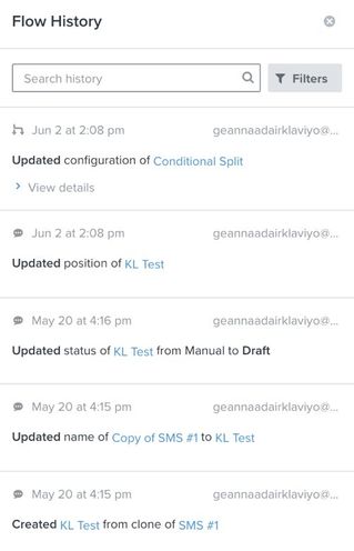 Het paneel met de stroomgeschiedenis, ook wel het changelog genoemd.