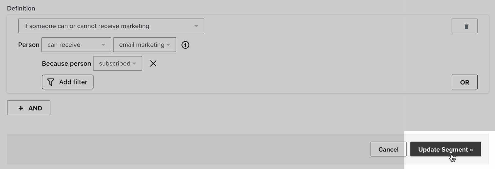 Update segment button