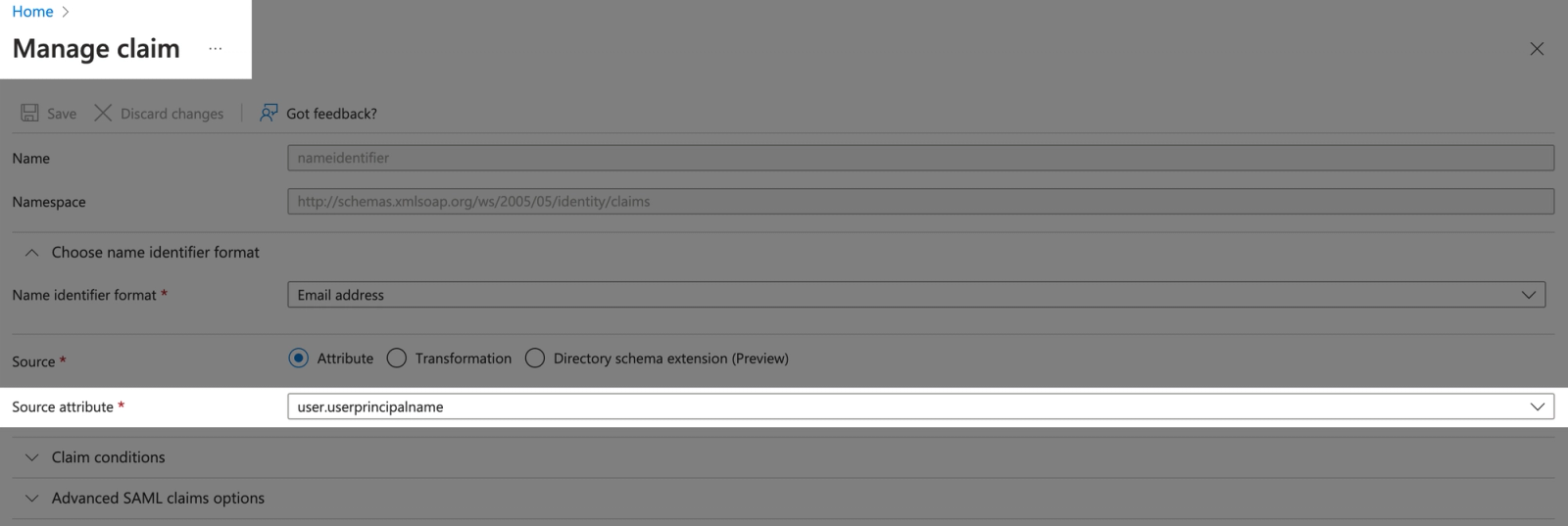 Source attribute field for the unique user identifier