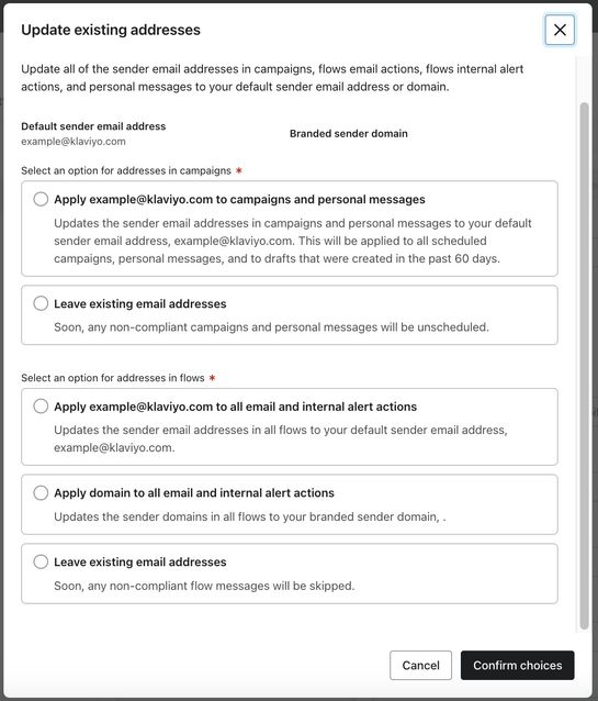 Apply sender email to existing campaign and flow messages