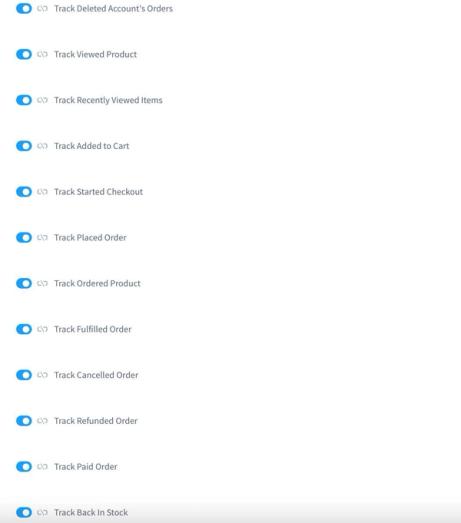 List of all metrics toggled on to blue
