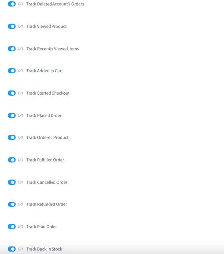 List of all metrics toggled on to blue