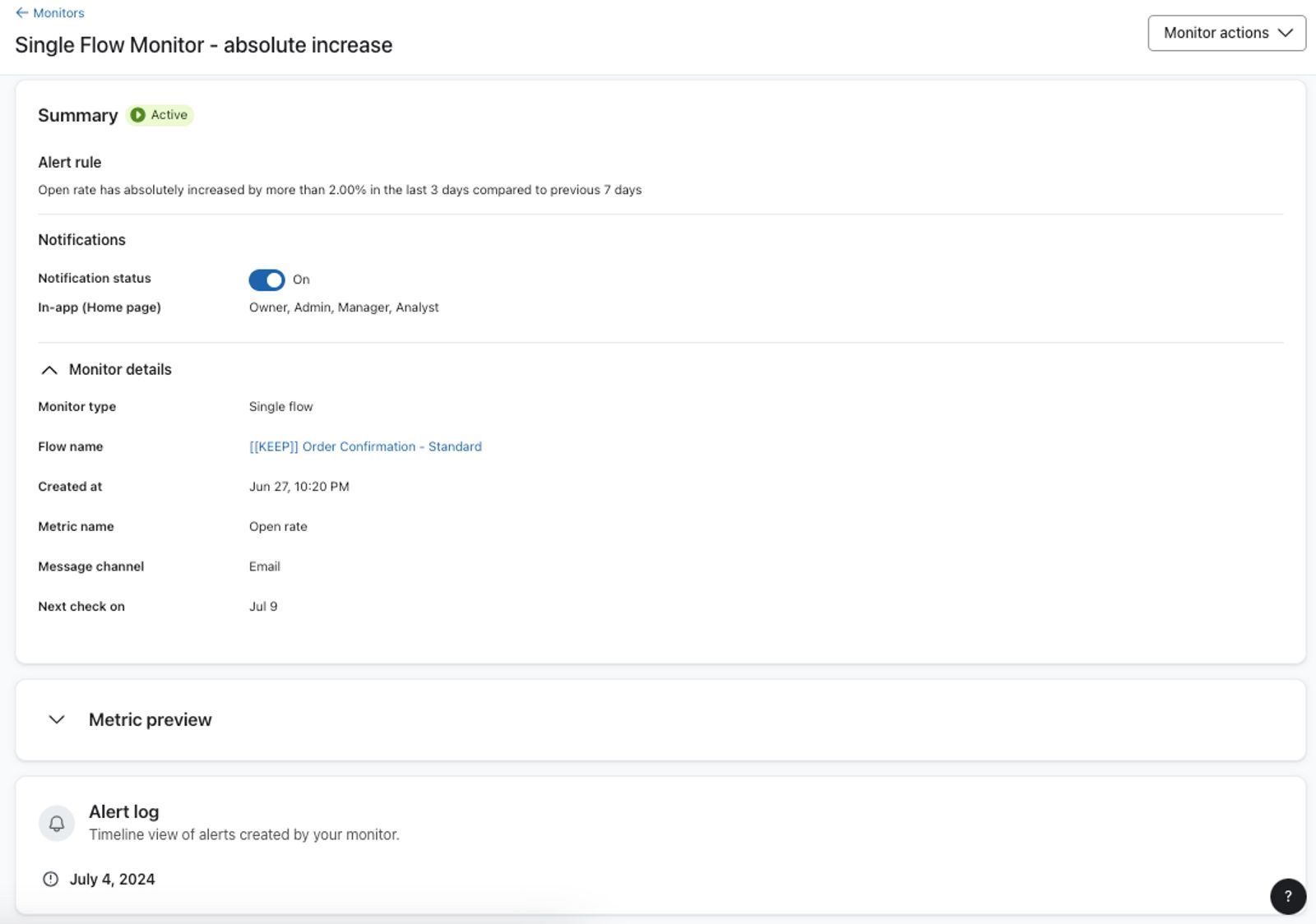 Monitor summary when you click into a custom monitor