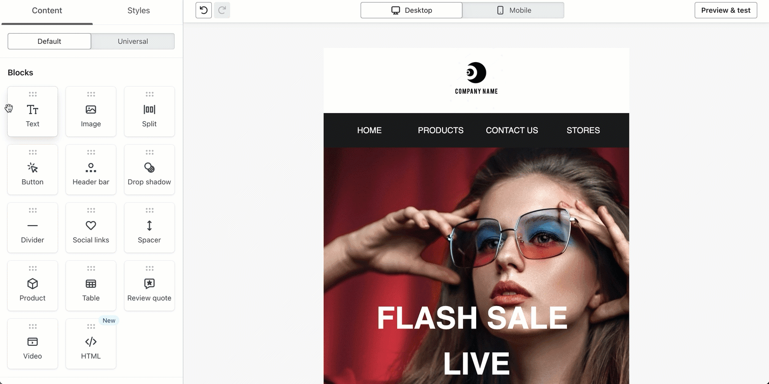 A user drags a text block and drops it into the canvas