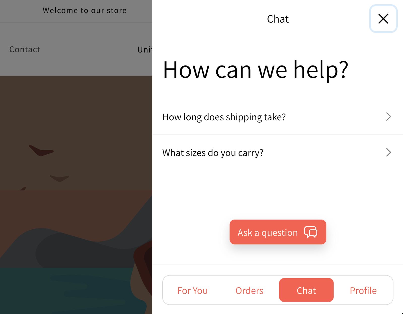 Unas preguntas frecuentes abiertas en la pestaña Chat de la interfaz de Klaviyo Customer Hub.