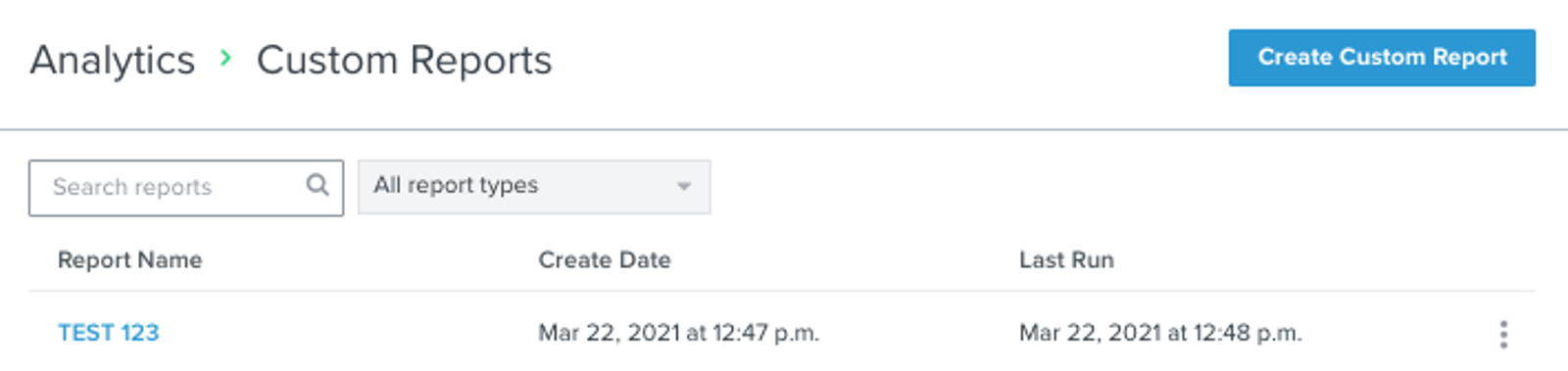 Inside the analytics tab in the custom reports section