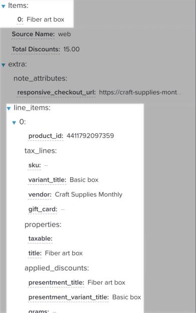 Two items subsections in event data