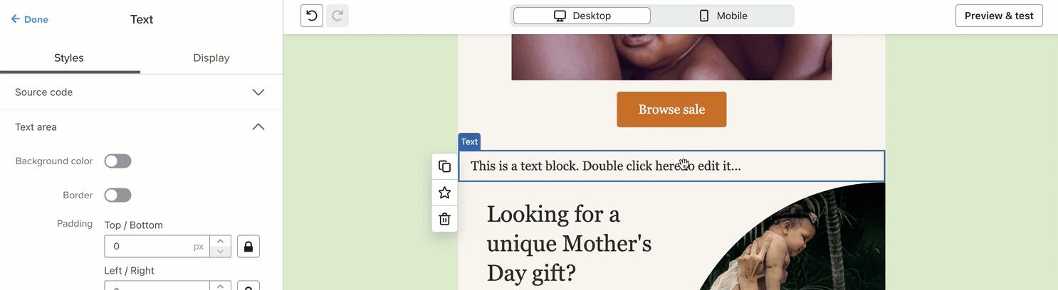 A user edits the text in a text block