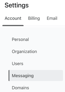 Messaging tab in account settings