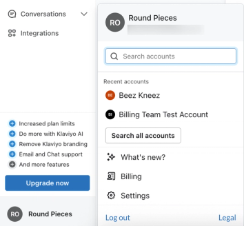 Account dropdown, where you access settings or find other connected accounts