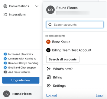Account dropdown, where you access settings or find other connected accounts
