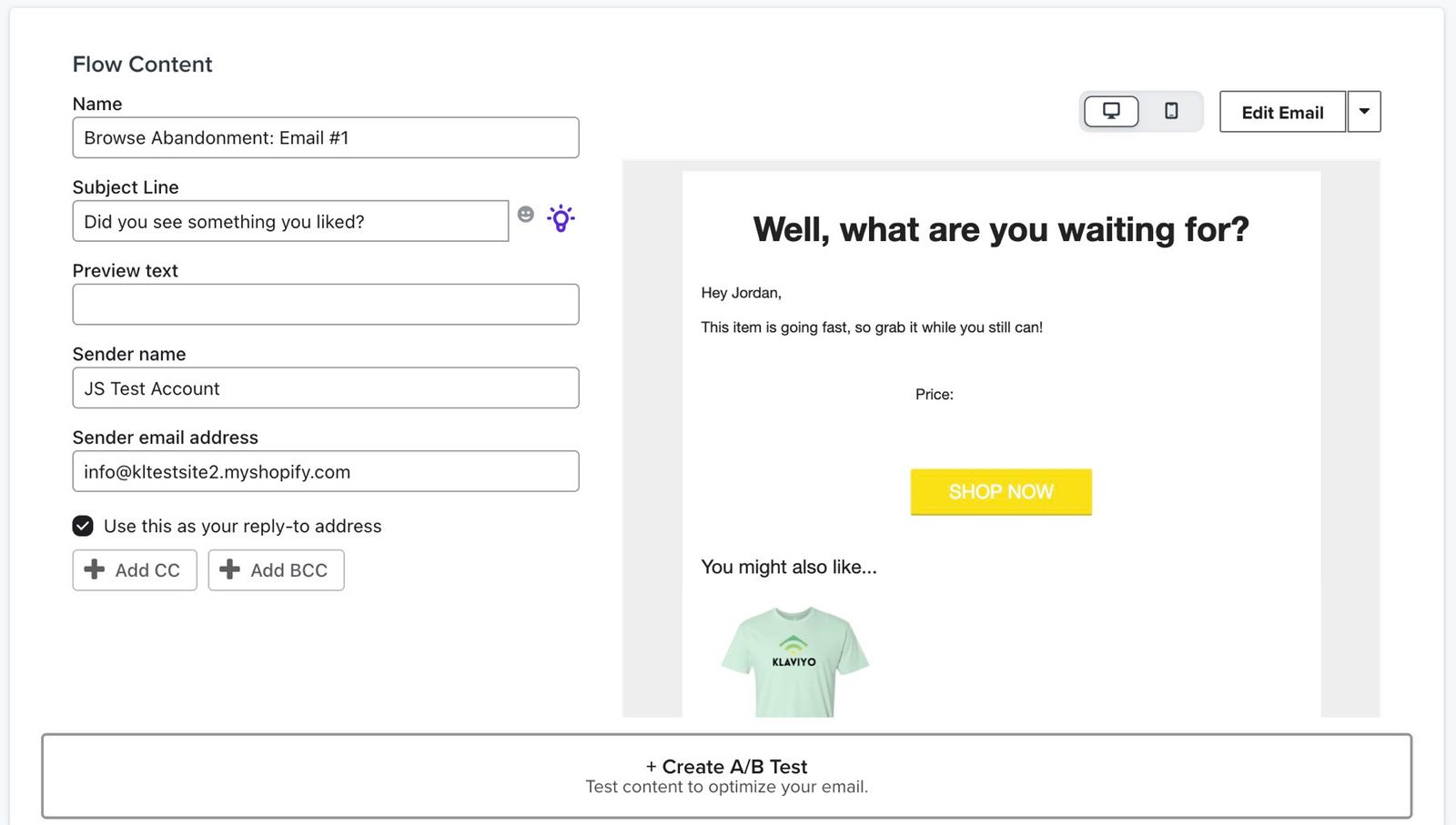 Email content editing screen.