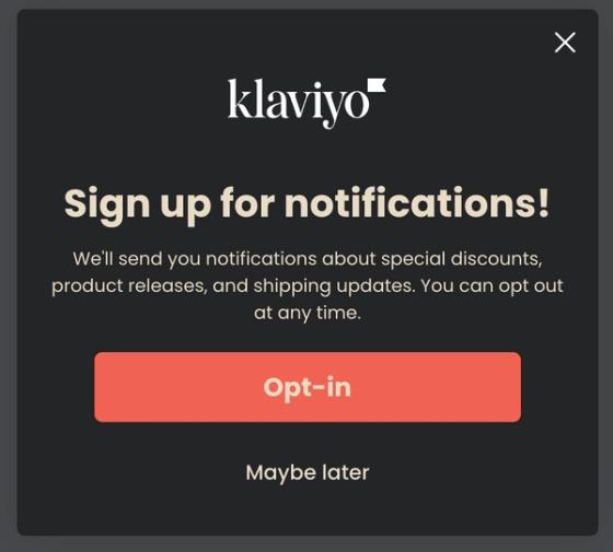 Example pre-permission prompt to collect push notification consent