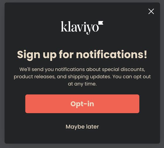 Example pre-permission prompt to collect push notification consent